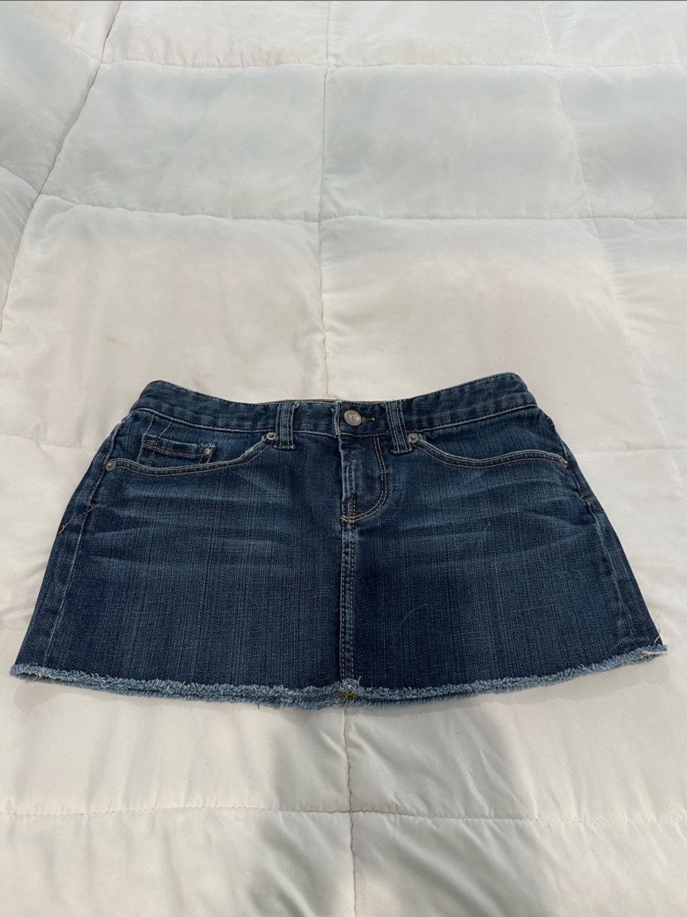 X2 Dark Blue Denim Mini Skirt with Frayed Hem